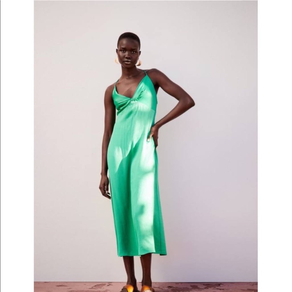 Zara Green Knotted Slip Dress